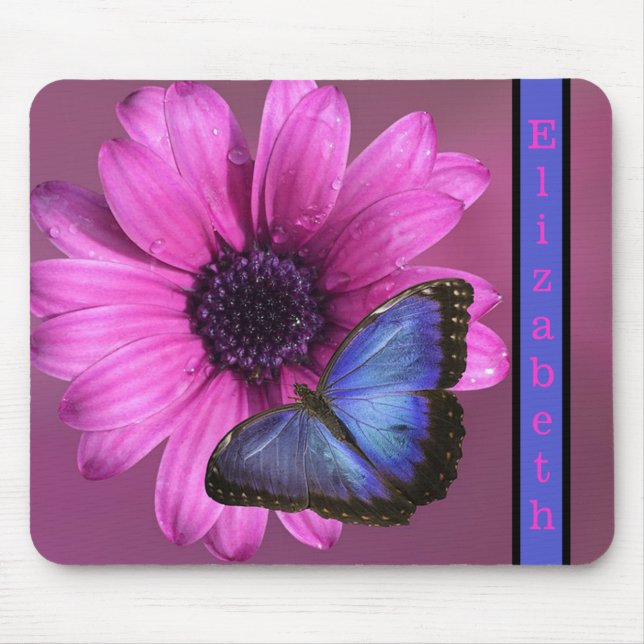 Blue Morpho Butterfly and Daisy Mouse Pad (Front)