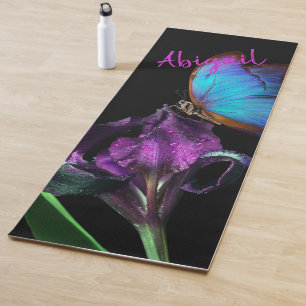 Blue Morpho Butterfly and Purple Iris Yoga Mat