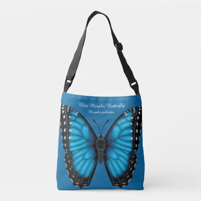 Blue Morpho Butterfly Dorsal and Ventral Crossbody Bag (Back)