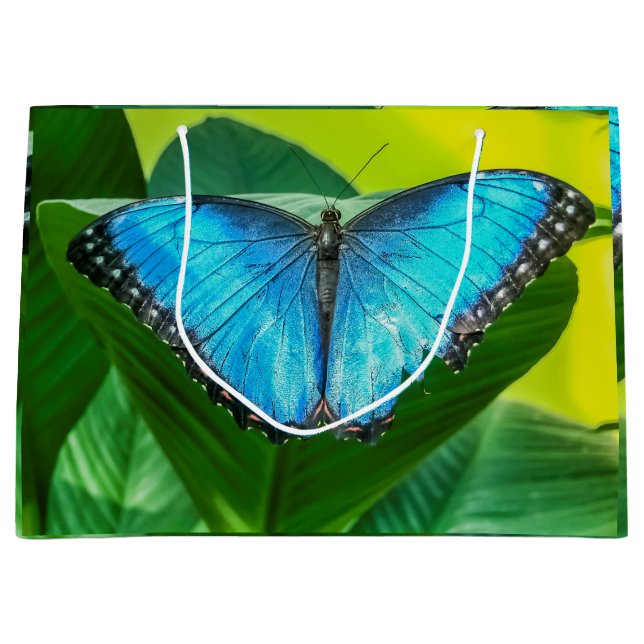 Blue Morpho Butterfly Floral Nature Art Large Gift Bag (Front)