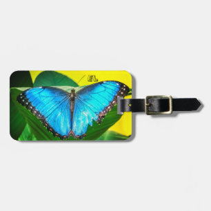 Blue Morpho Butterfly Floral Nature Name Luggage Tag