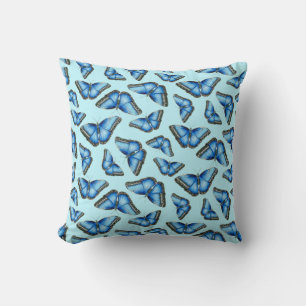 Blue Morpho Butterfly Illustration Tossed Pattern Cushion