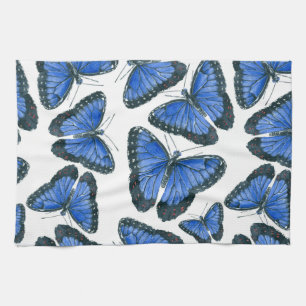 Blue morpho butterfly pattern design tea towel