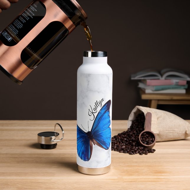 Blue Morpho Butterfly Personalised Water Bottle (Coffee)