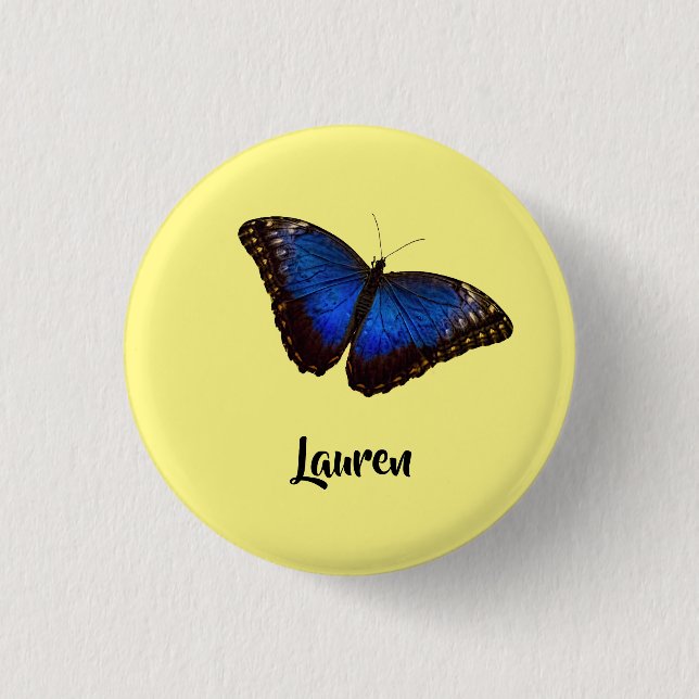 Blue Morpho Butterfly Personalised with Name 3 Cm Round Badge (Front)