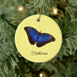 Blue Morpho Butterfly personalized Ceramic Tree Decoration