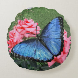 Blue Morpho Butterfly Round Cushion
