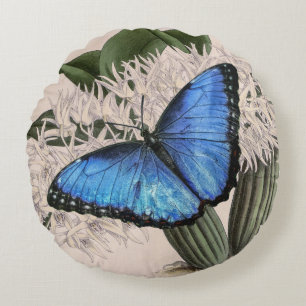Blue Morpho Butterfly Round Cushion