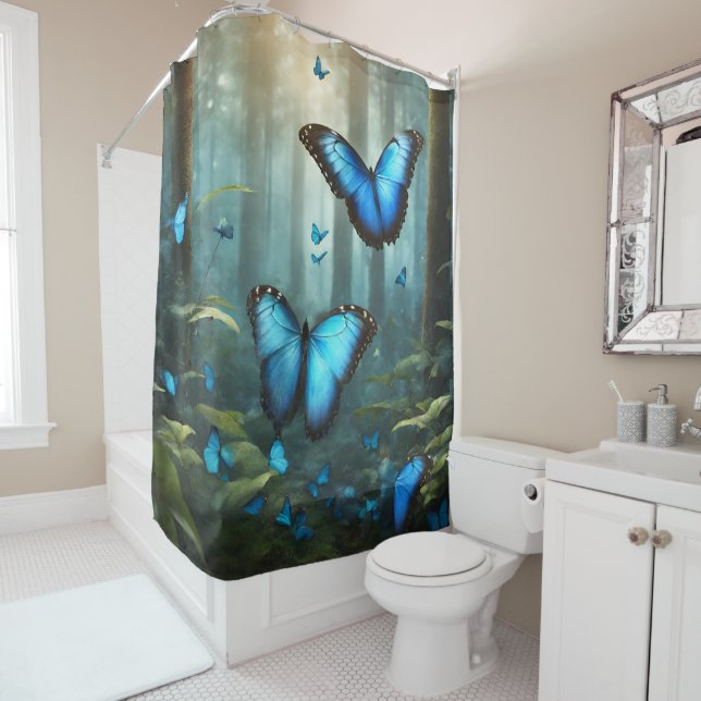 Blue Morpho Butterfly Shower Curtain (In Situ)
