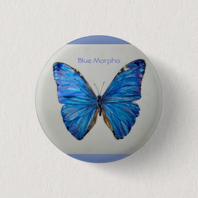 Blue Morpho Butterfly Small Pin/ Button (Front)