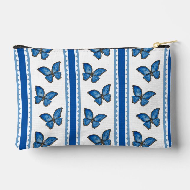 Blue Morpho Butterfly Stripe Zipper Pouch (Back)