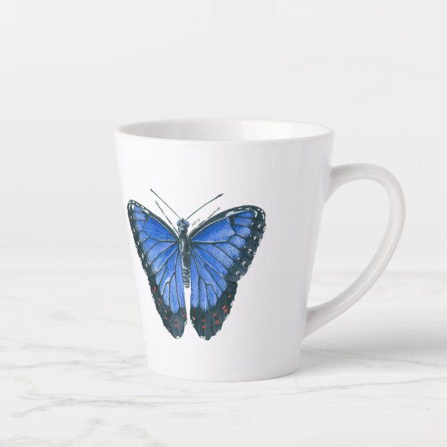 Blue Morpho butterfly watercolor painting Latte Mug (Right)