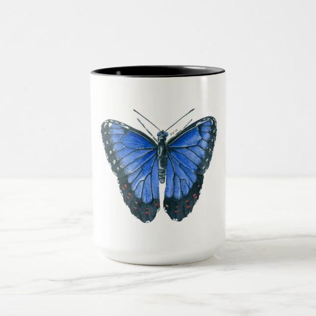 Blue Morpho butterfly watercolor painting Mug (Center)