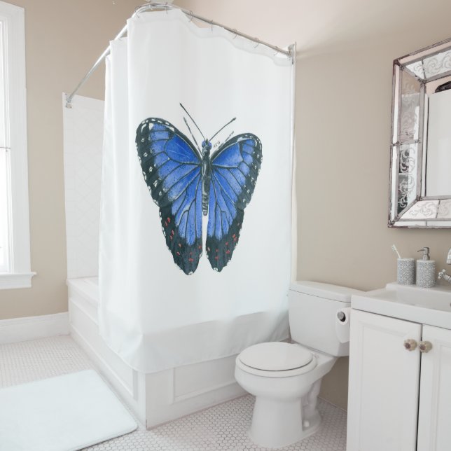 Blue Morpho butterfly watercolor painting Shower Curtain (In Situ)