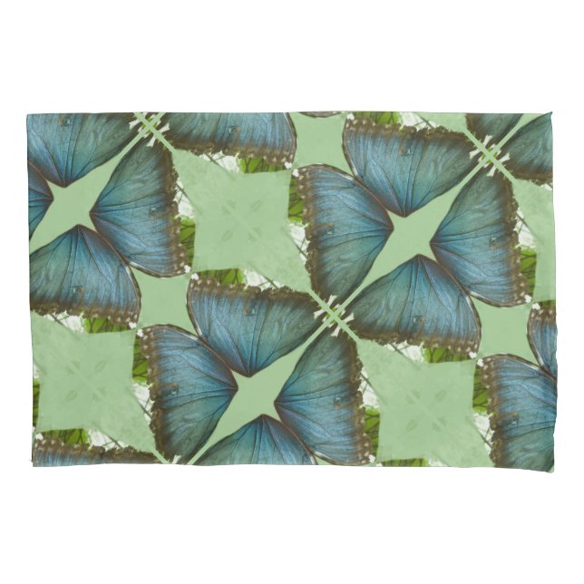 Blue Morpho Butterfly Wing Pattern Pillow Case (Front-Left)