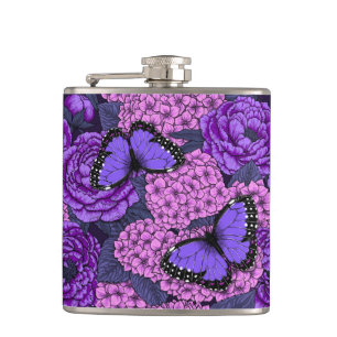 Blue morpho garden 2 hip flask