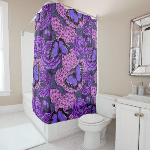 Blue morpho garden 2 shower curtain