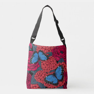 Blue morpho garden crossbody bag