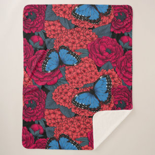 Blue morpho garden sherpa blanket