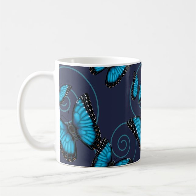 Blue Morpho Swirl Butterfly Coffee Mug (Left)