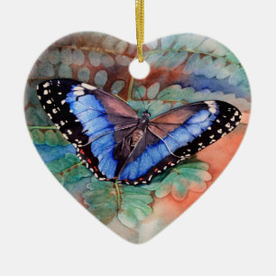 Blue Morpho Watercolor Ceramic Tree Decoration