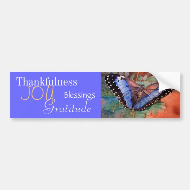 Blue Morpho Watercolor Gratitude Bumper Sticker (Front)