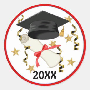 Blue Mortar and Diploma Graduation Classic Round Sticker