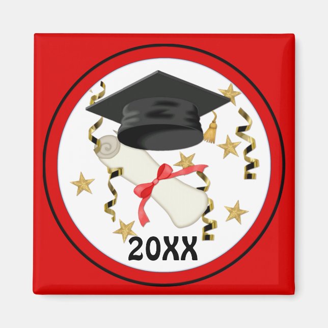 Blue Mortar and Diploma Graduation Magnet (Front)