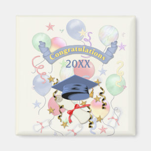 Blue Mortar and Diploma Graduation Magnet