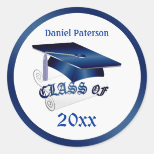 Blue Mortar, diploma Class of any year Graduation Classic Round Sticker