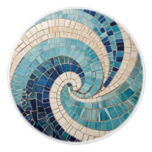 Blue Mosaic Abstract Ocean Wave Swirl Sea Theme