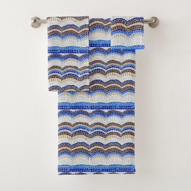 Blue Mosaic Bathroom Towel Set (Insitu)