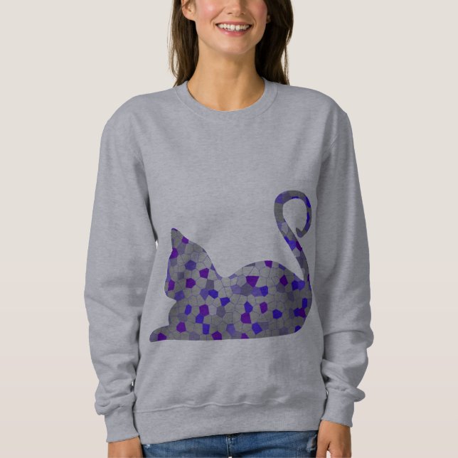 Blue Mosaic Cat Womens Wear Sweatshirt (Front)