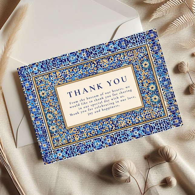 Blue Mosaic Islamic Wedding Thank You Card (Creator Uploaded)