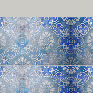Blue Mosaic Medallion Distressed Stone-Look  Tile