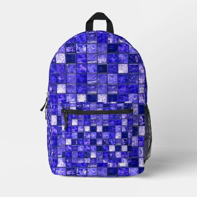 Blue mosaic pattern printed backpack (Front)