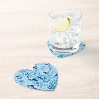 Blue Mosaic Petals Heart Paper Coaster