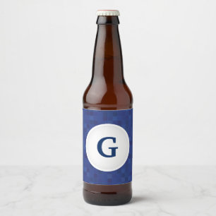 Blue mosaic pixel pattern personalised monogram beer bottle label