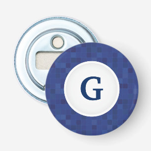 Blue mosaic pixel pattern personalised monogram  bottle opener