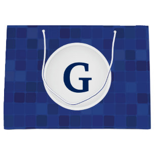 Blue mosaic pixel pattern personalised monogram  large gift bag