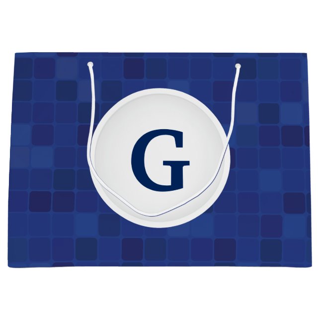 Blue mosaic pixel pattern personalised monogram  large gift bag (Front)