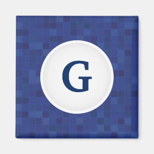 Blue mosaic pixel pattern personalised monogram  magnet