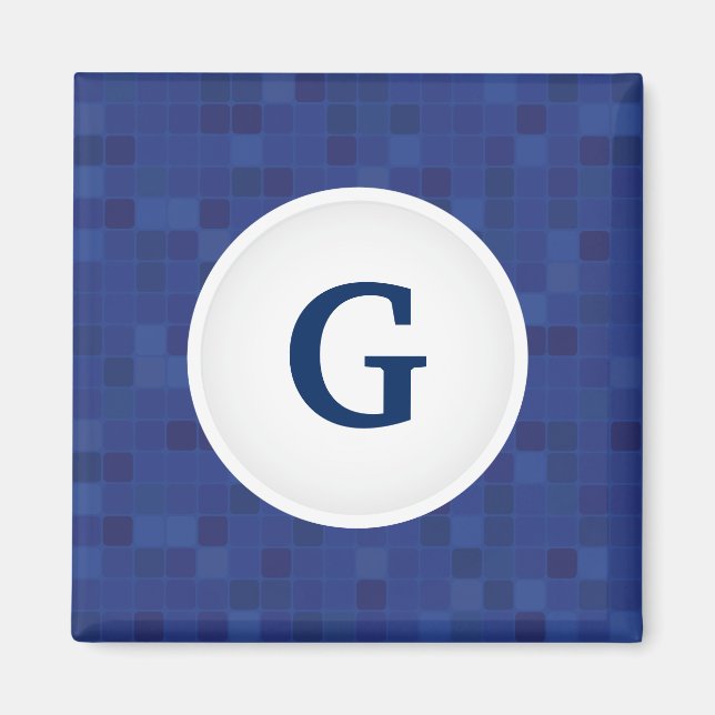 Blue mosaic pixel pattern personalised monogram  magnet (Front)