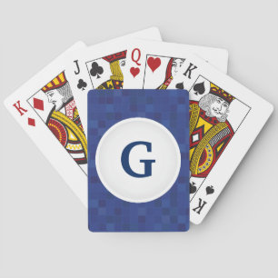 Blue mosaic pixel pattern personalised monogram playing cards