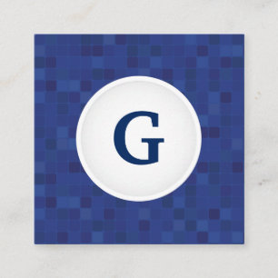 Blue mosaic pixel pattern personalised monogram square business card