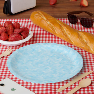 Blue Mosaic Pixelation Paper Plate