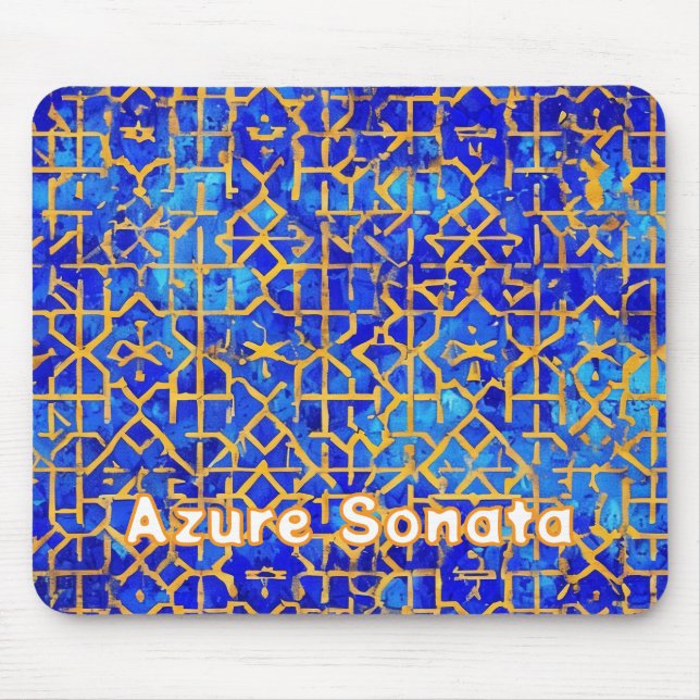 Blue Mosaic Tile Pattern Mousepad (Front)