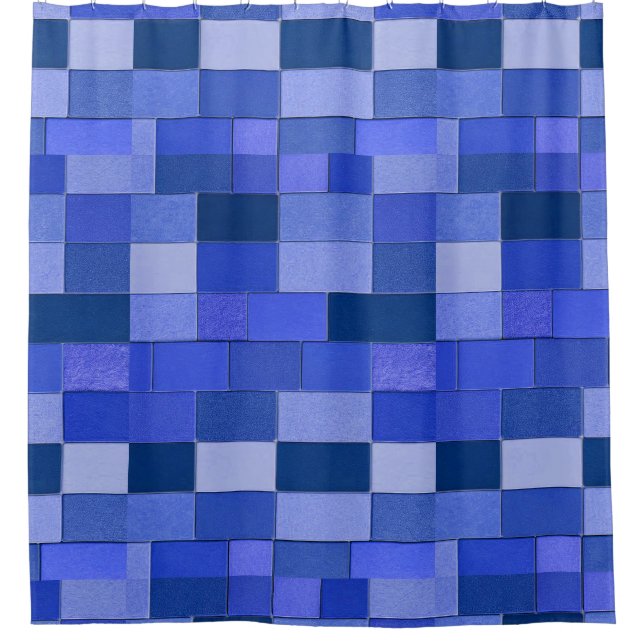Blue mosaic tiles shower curtain (Front)