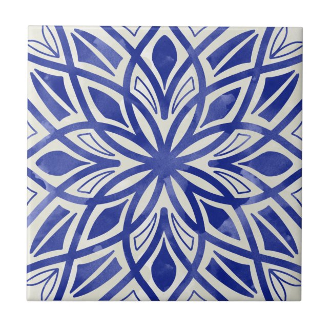 Blue Mosaic Watercolor Pattern ceramic tile (Front)