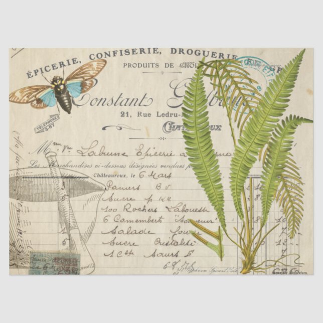 Blue Moth Apothecary Decoupage Tissue Tissue Paper (Front)